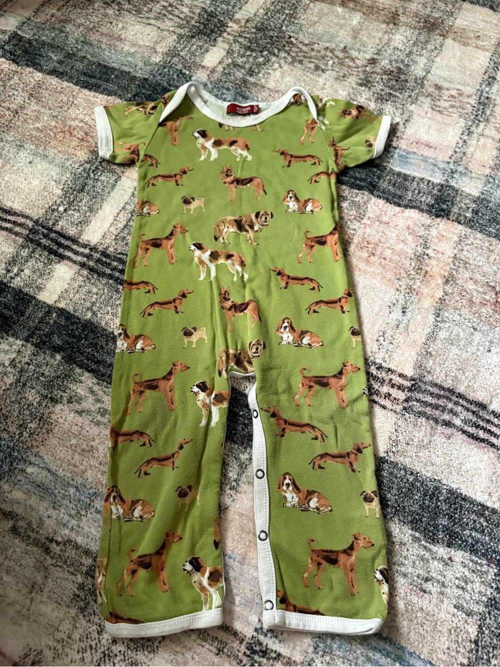 Milkbarn Green Dog Print Kids One-Piece Romper
